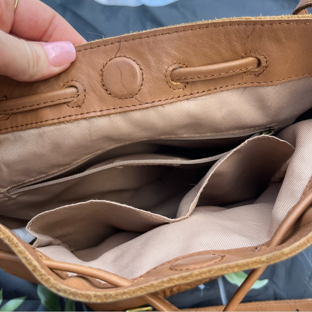 The Sak MSRP $159 Ivy Crochet Leather Bucket Bag in Tobacco Vachetta Purse - Picture 15 of 16